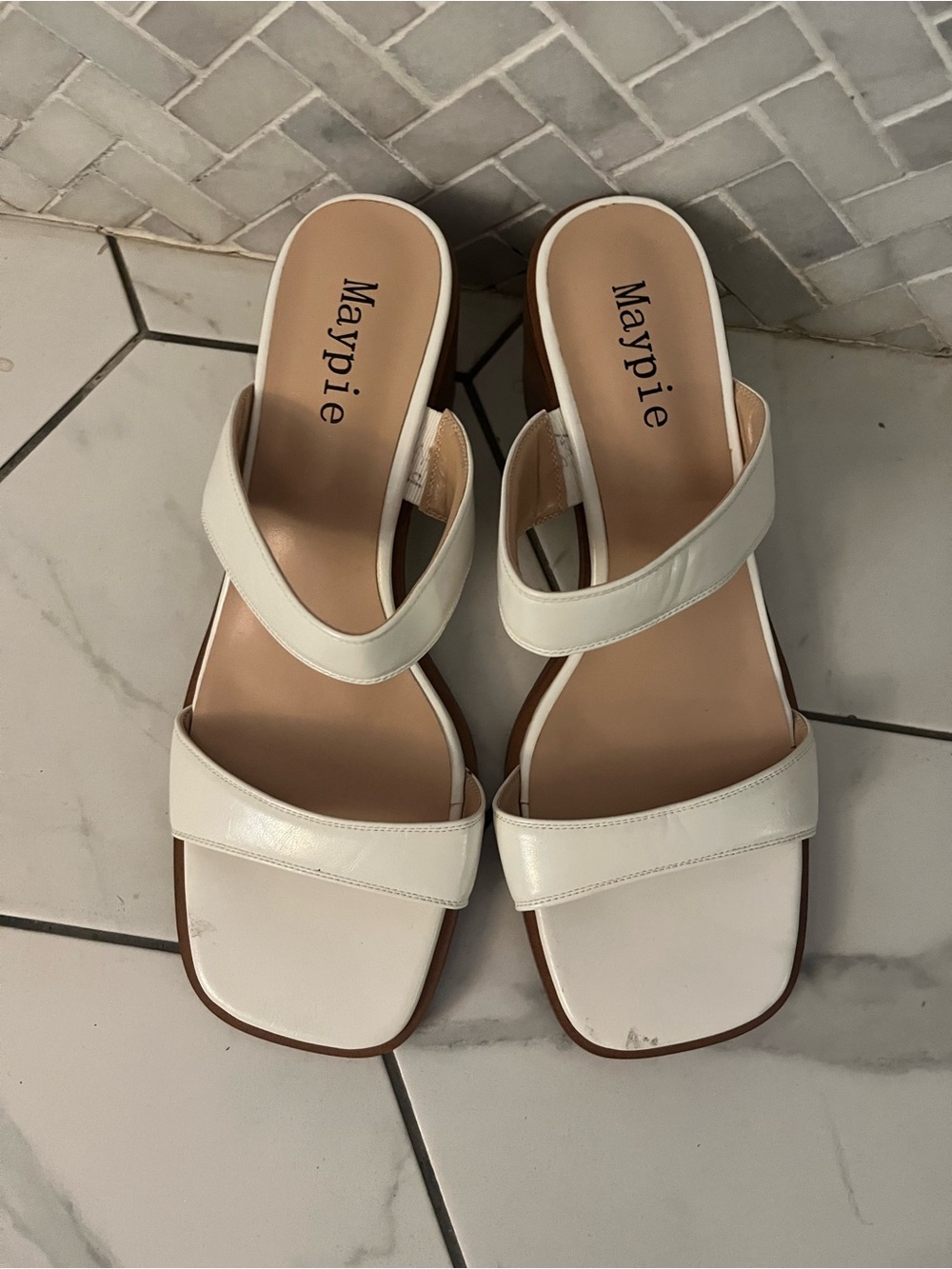 Women's Cream Double-Strap Square-Toe Mules